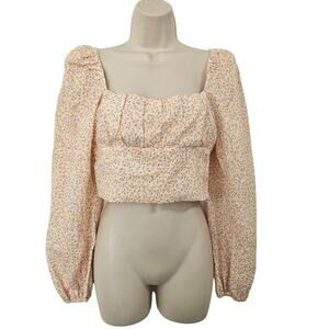 ELODIE Danity Floral Balloon Sleeve Crop Top Yellow Size S